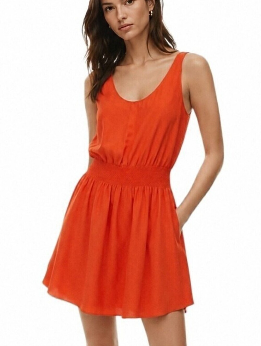 Aritzia Babaton Blythe Silk Mini Dress Women Small Orange Embroidered